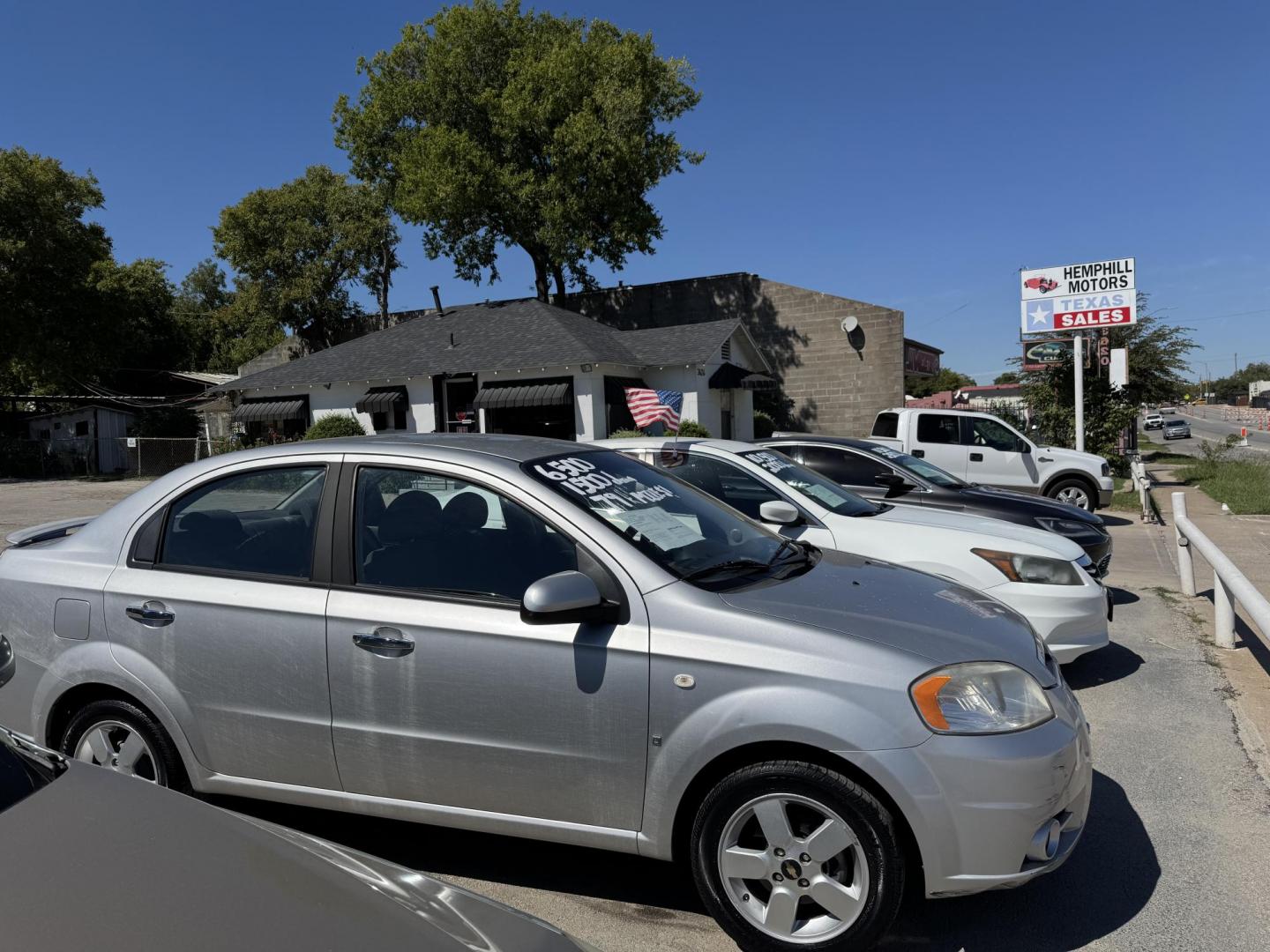 2008 Silver Chevrolet Aveo LT 4-Door (KL1TG56618B) with an 2.2L L4 DOHC 16V engine, Automatic transmission, located at 3624 Hemphill St., Fort Worth, TX, 76110, (817) 926-8921, 32.696205, -97.331985 - Photo#0